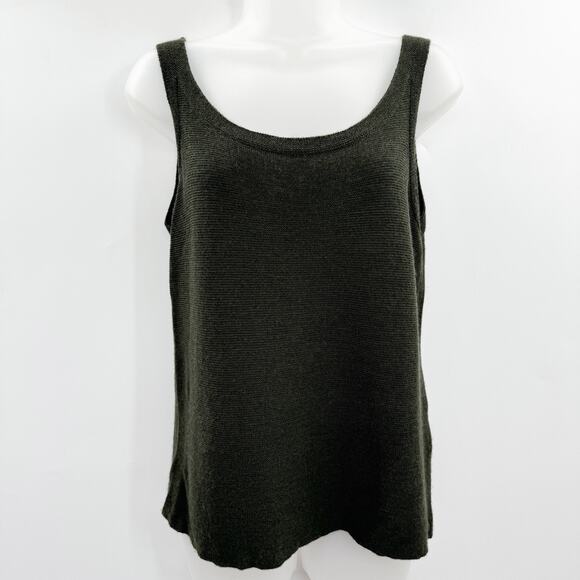 Eileen Fisher 100% Merino Wool Sleeveless Sweater Sz M Olive Green Scoop Neck - Picture 1 of 8